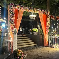 Flower-decorated entrance for a celebration