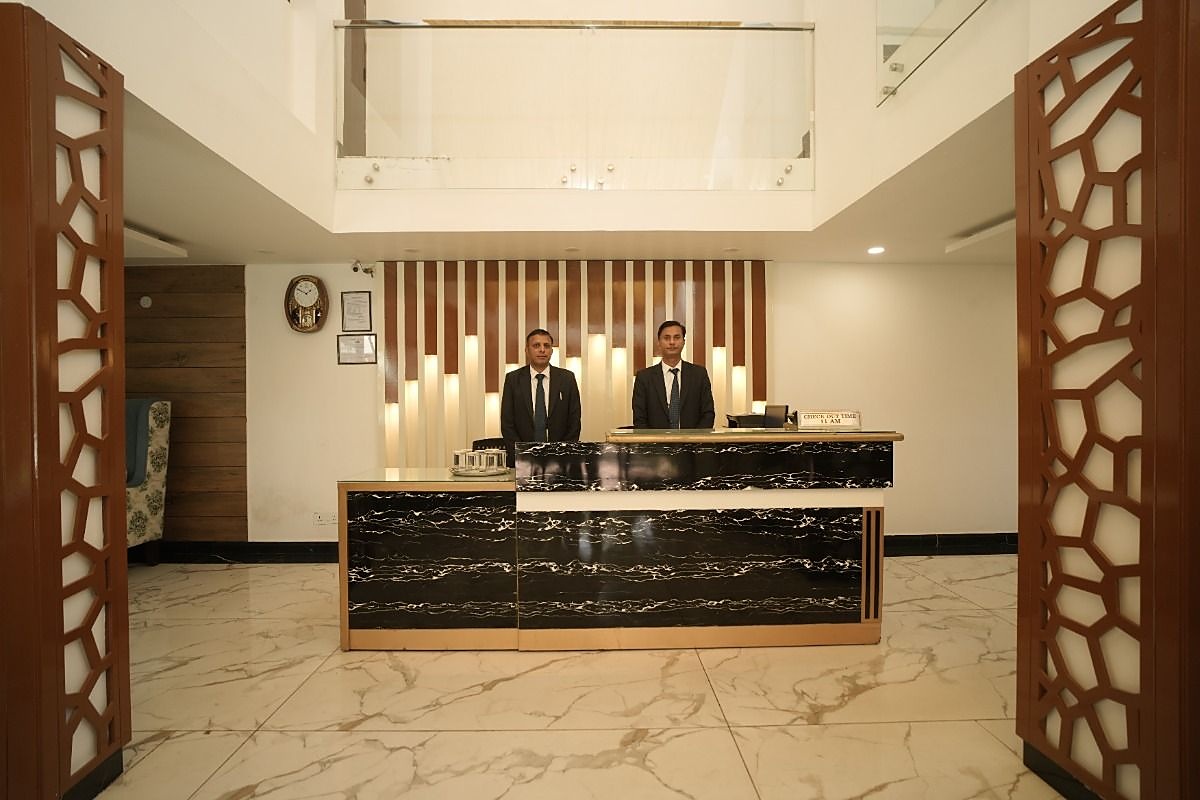 Reception desk with team members